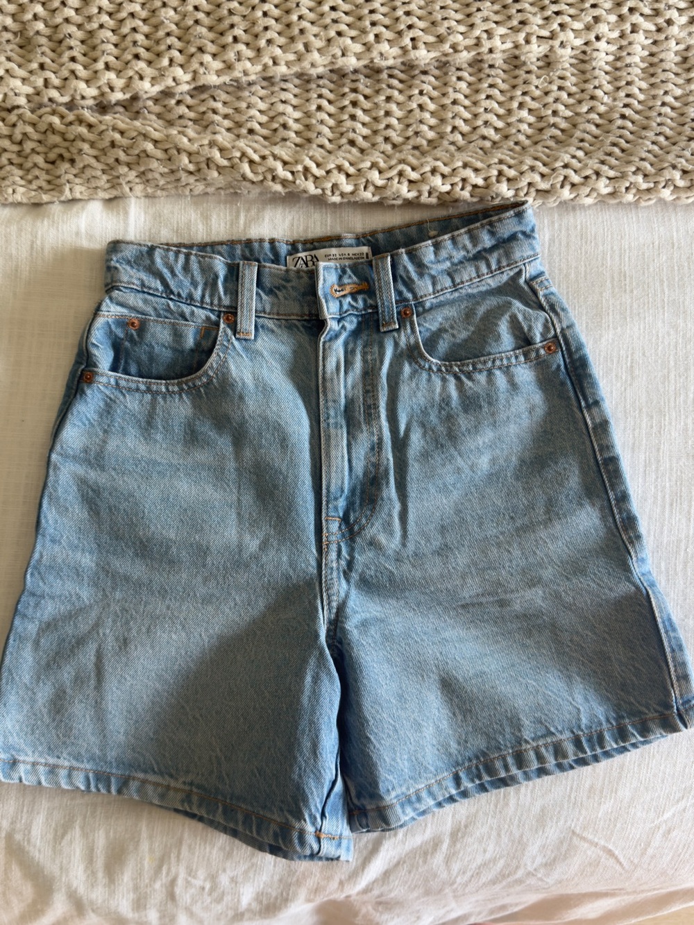 Zara Light Blue High-Waist Denim Shorts